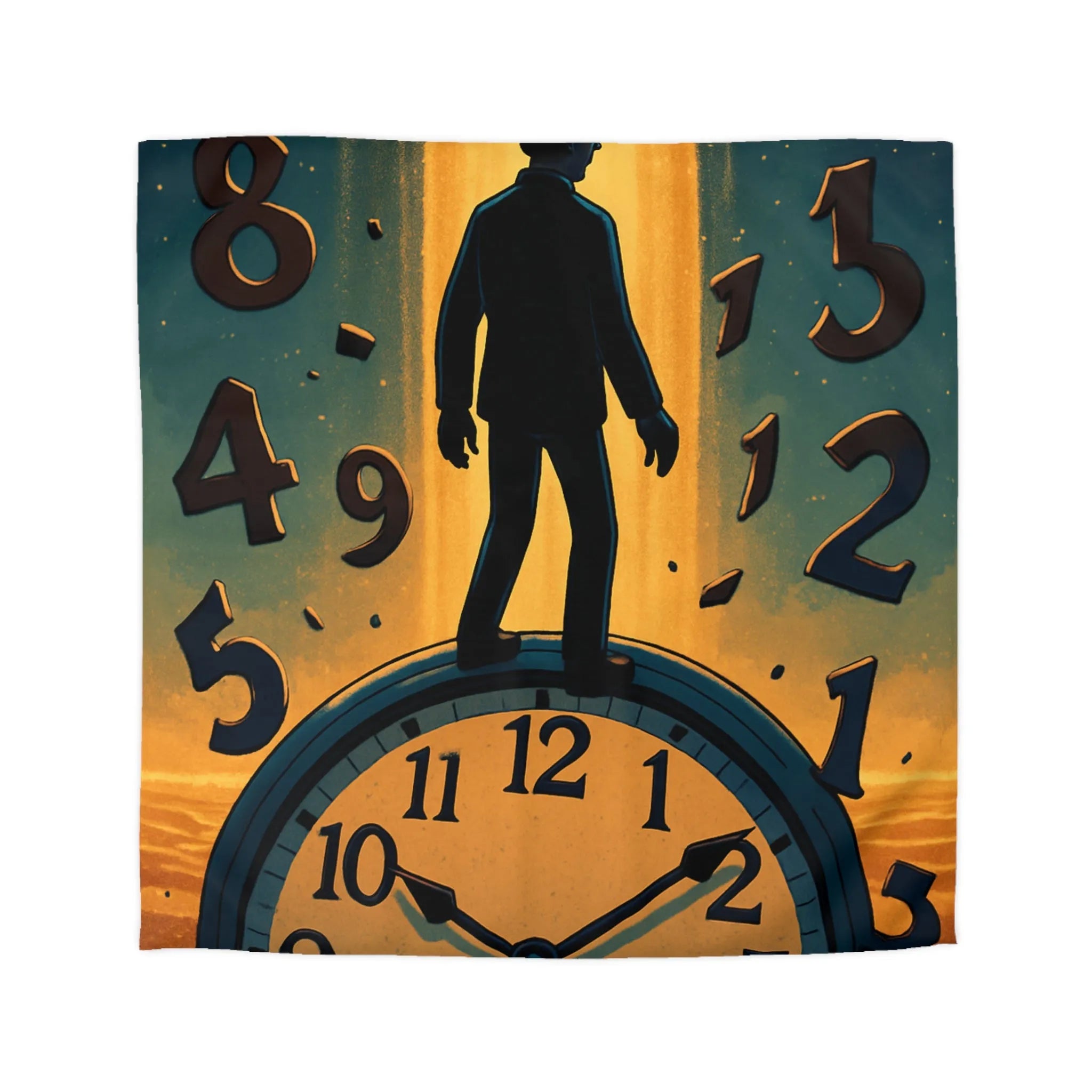 Housse de couette avec horloge mystique et voyageur des rêves en noir