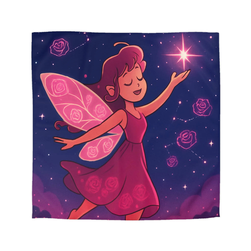 Enchanting Fairy with Wings and Glowing Roses under a Starry Night Sky