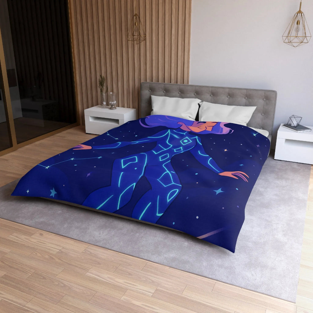 Housse de couette avec motif de personnage en combinaison spatiale et étoiles filantes