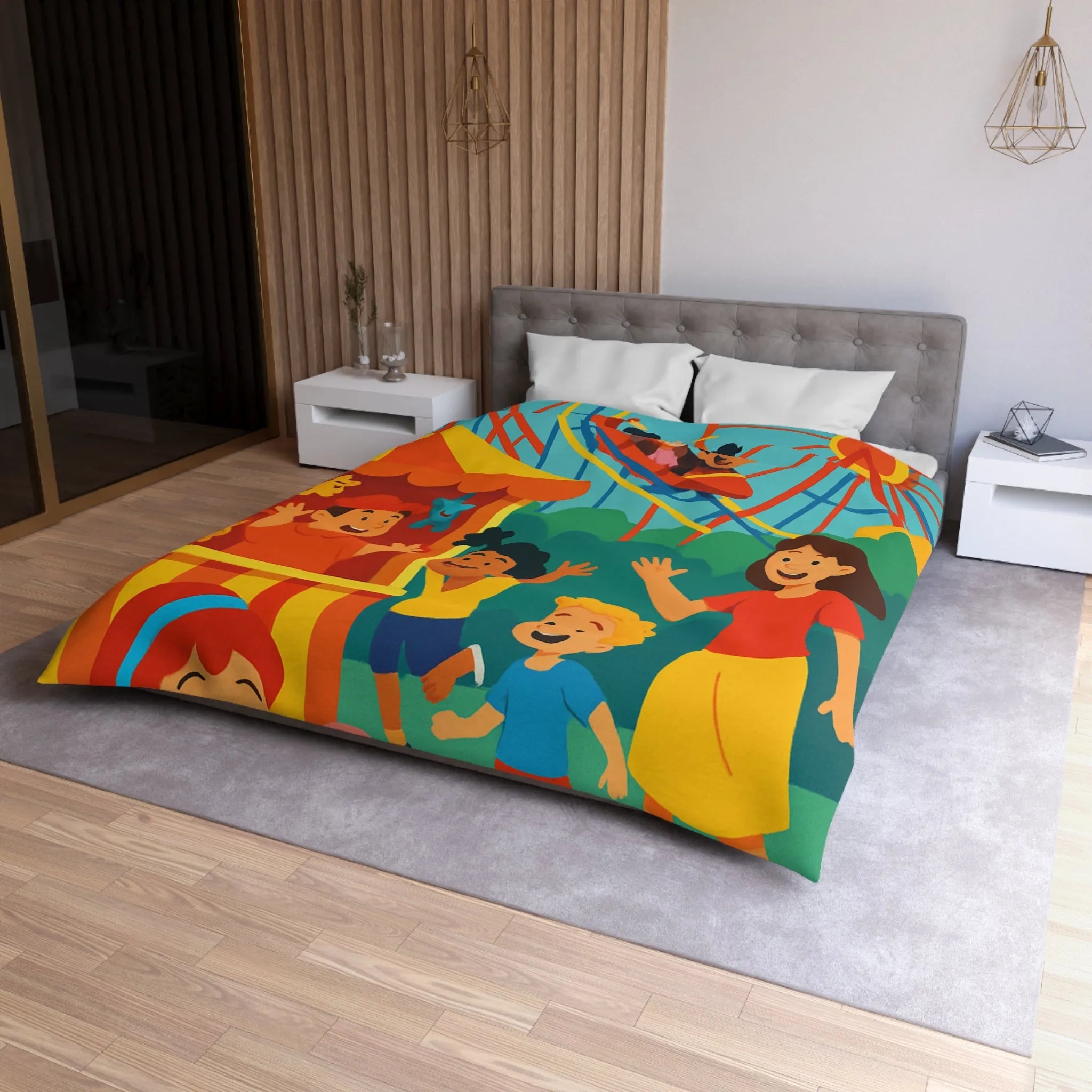 Housse de couette amusante pour enfants avec parc d'attractions coloré et joyeux
