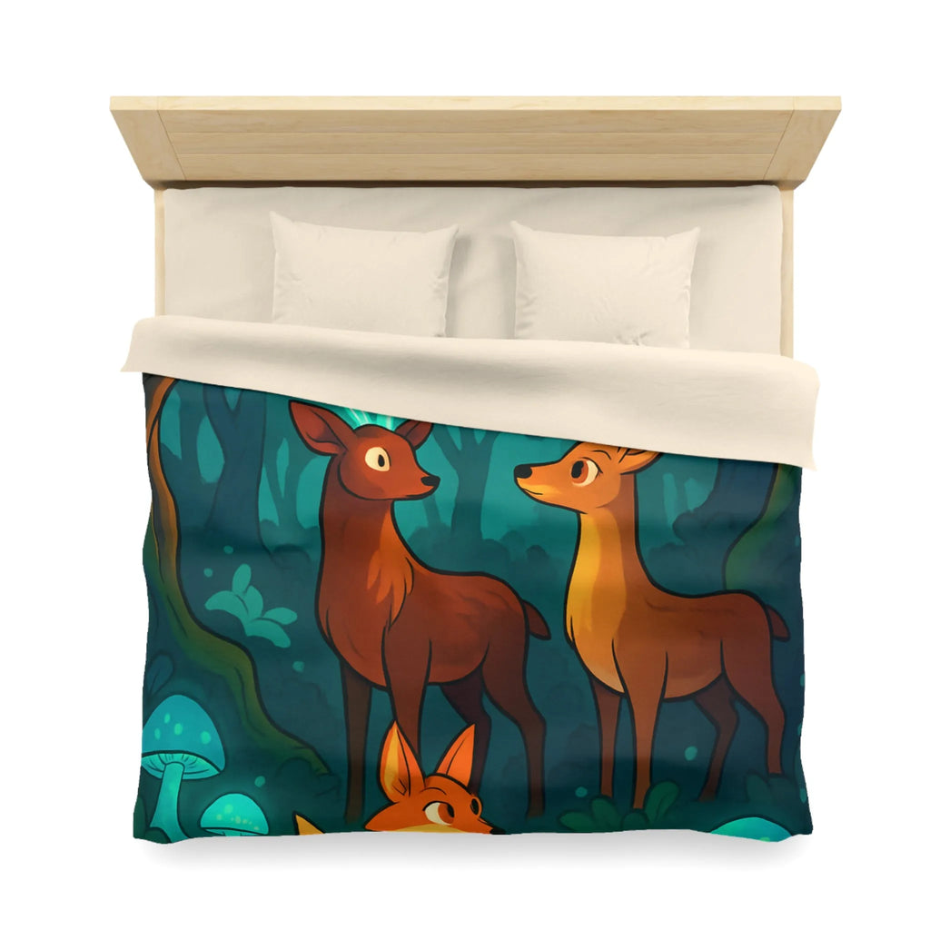 Housse de couette avec animaux de forêt et champignons sous lumière lunaire magique