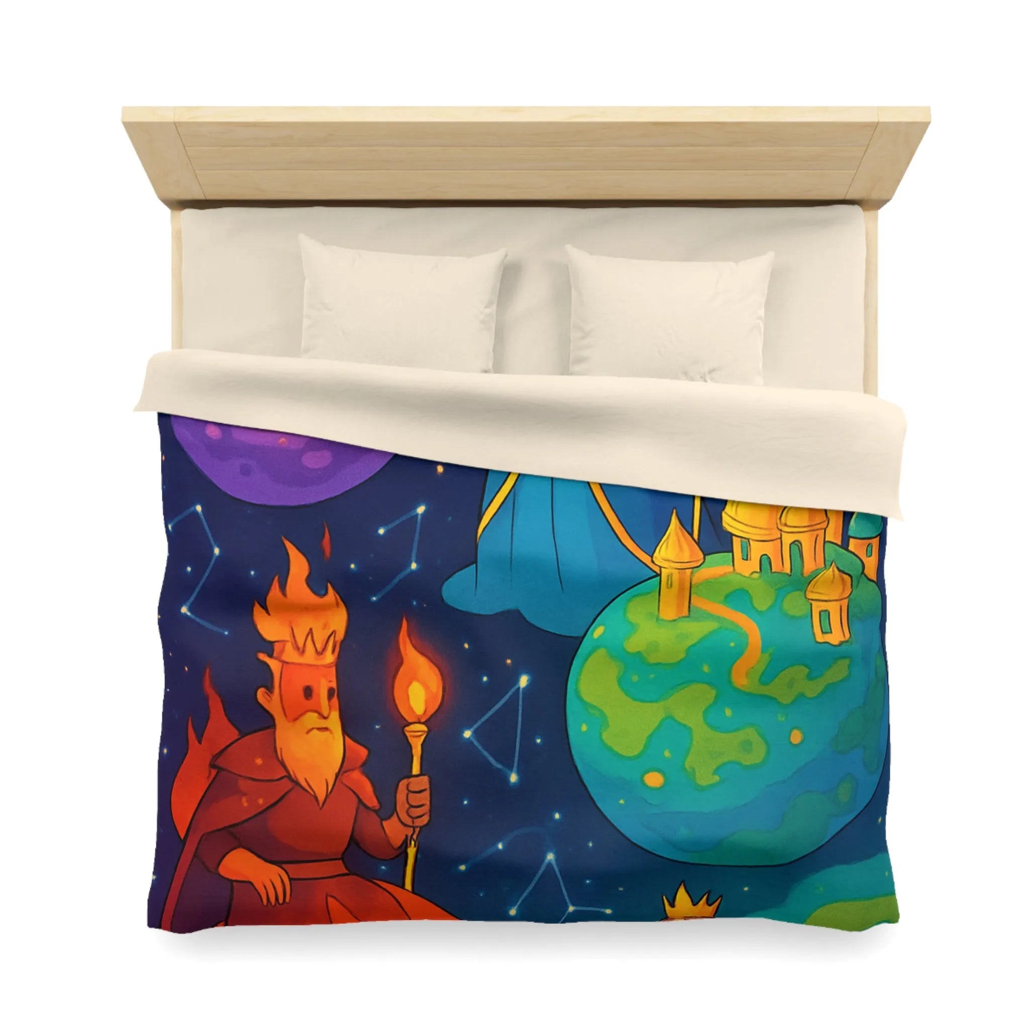 Housse de Couette Imaginaire avec Rois et Reines sur Planètes Mystiques Étoilées