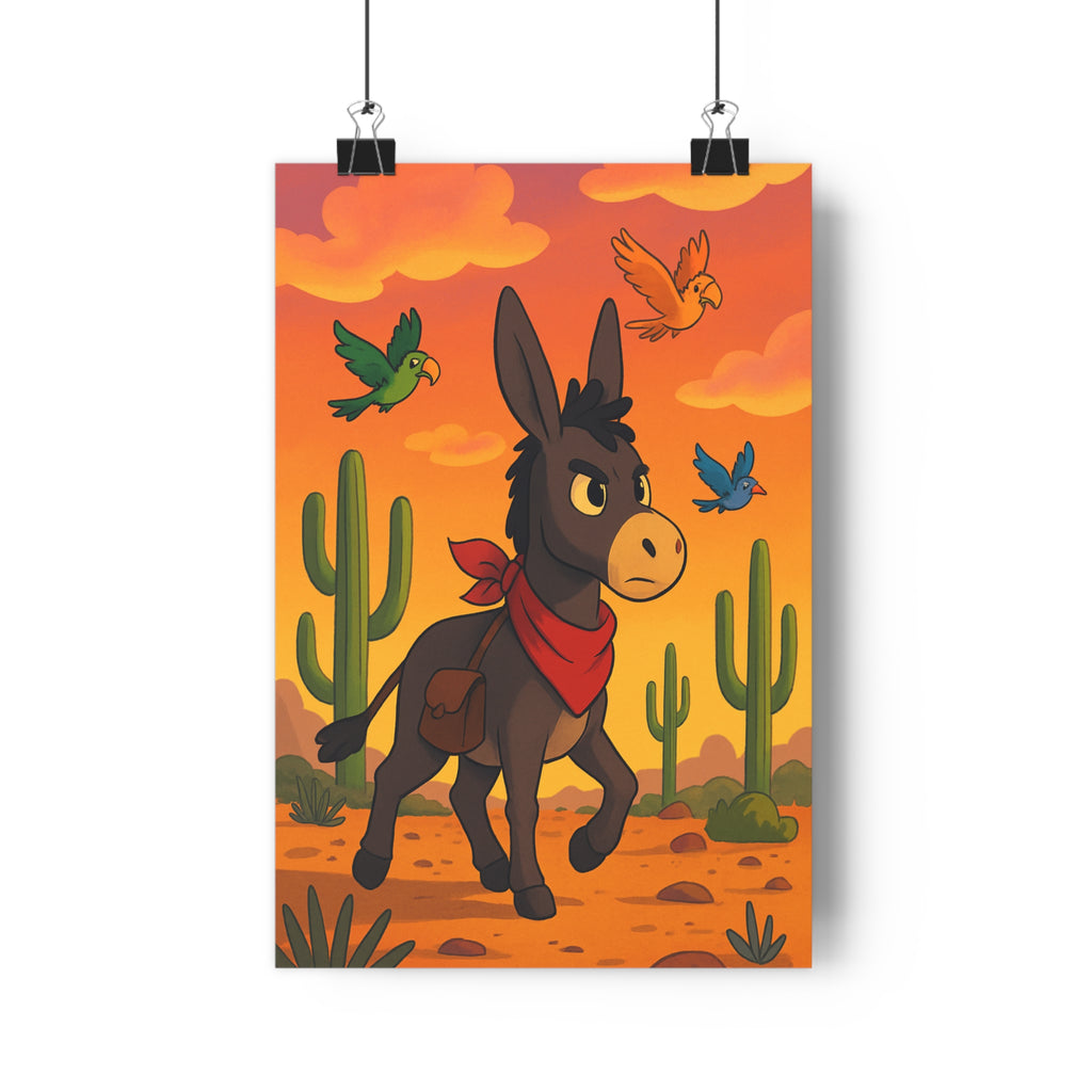 Poster décoratif cartoon aventureux désert vibrant joyeux enfant chambre couleurs chaudes style unique 30x46