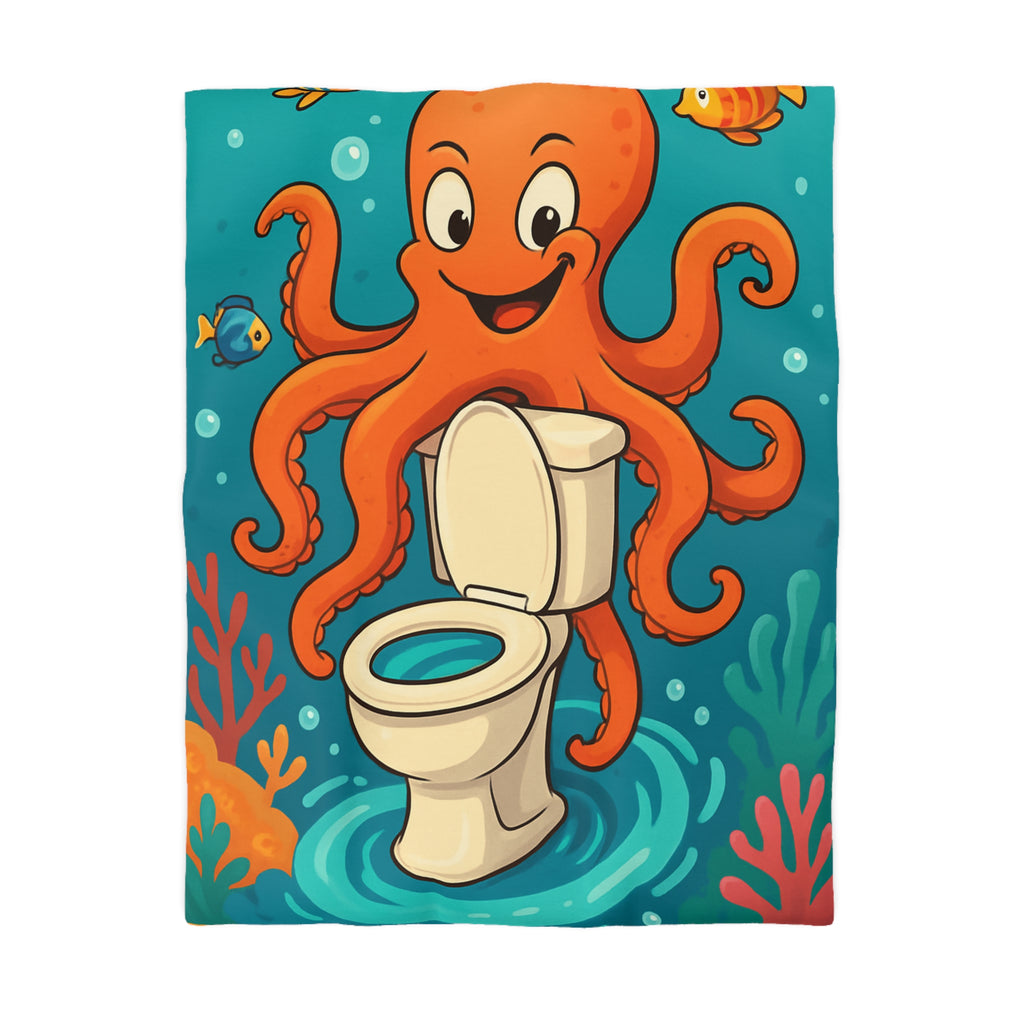 Housse de Couette Thème Marin avec Poulpe Joyeux et WC Tourbillonnant