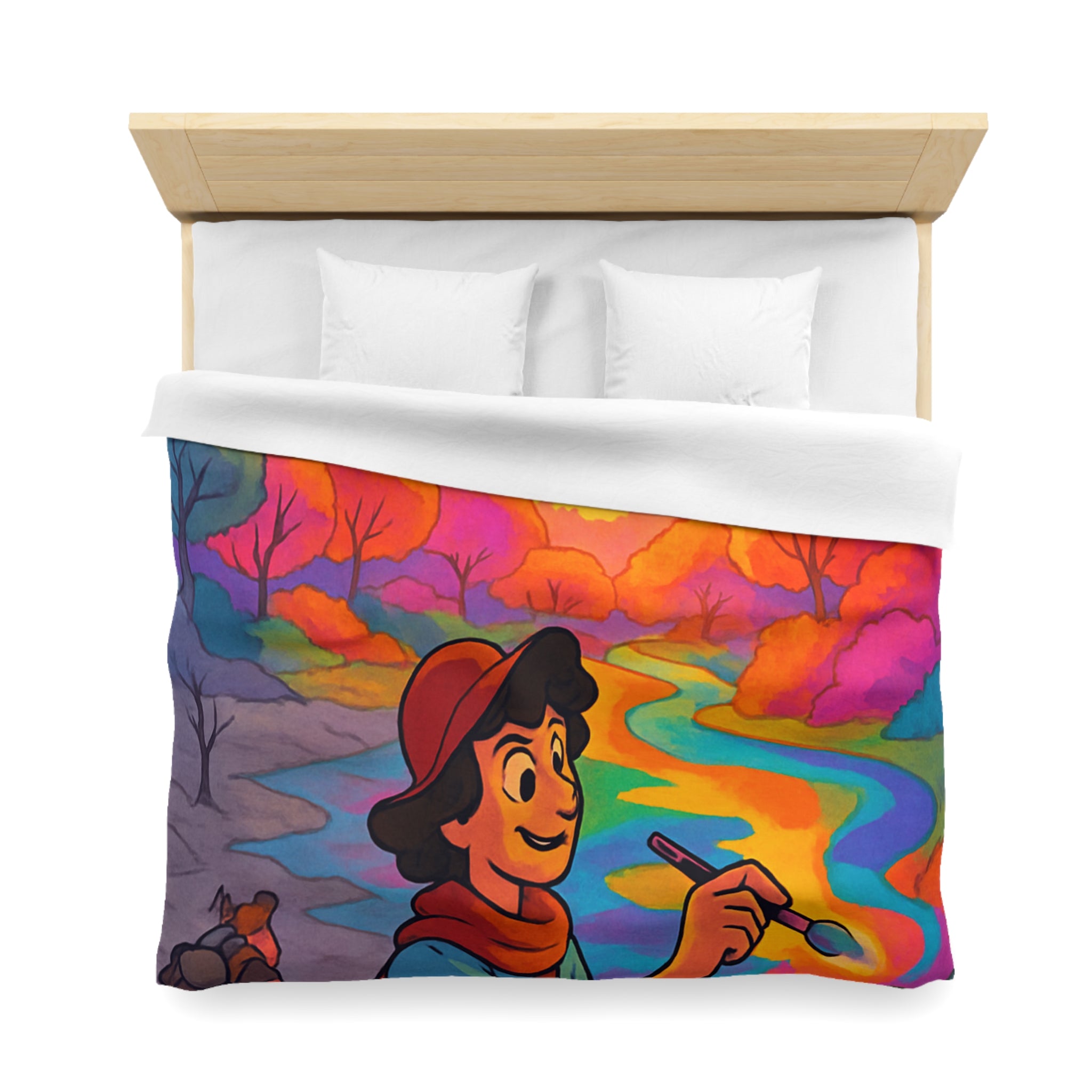 Housse de couette vibrante avec scène artistique de paysage coloré et aventure magique