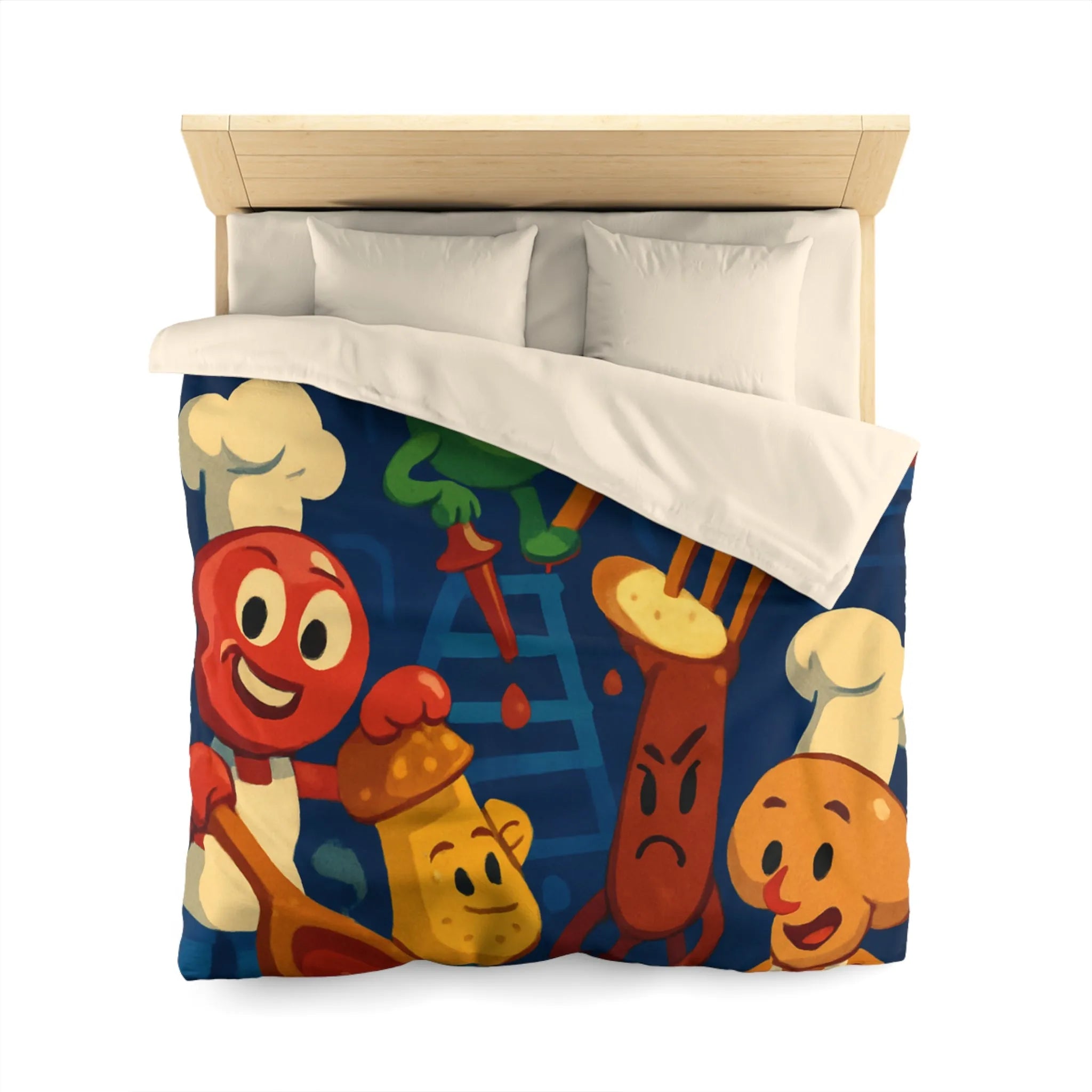 Housse de couette colorée chefs amusants cuisine amusante personnages recettes fourchettes