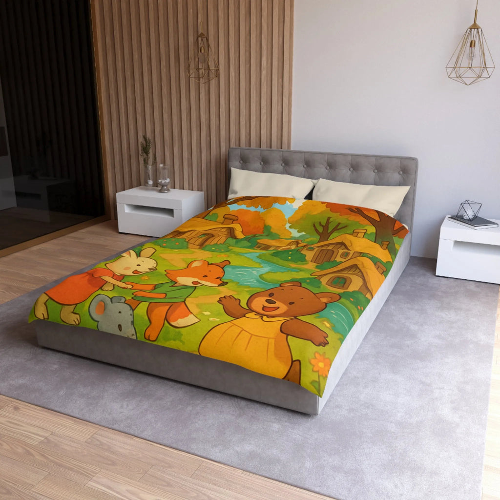 Adorable Illustration Animalière Colorée Idéale pour une Housse de Couette Enfantine et Enchantée