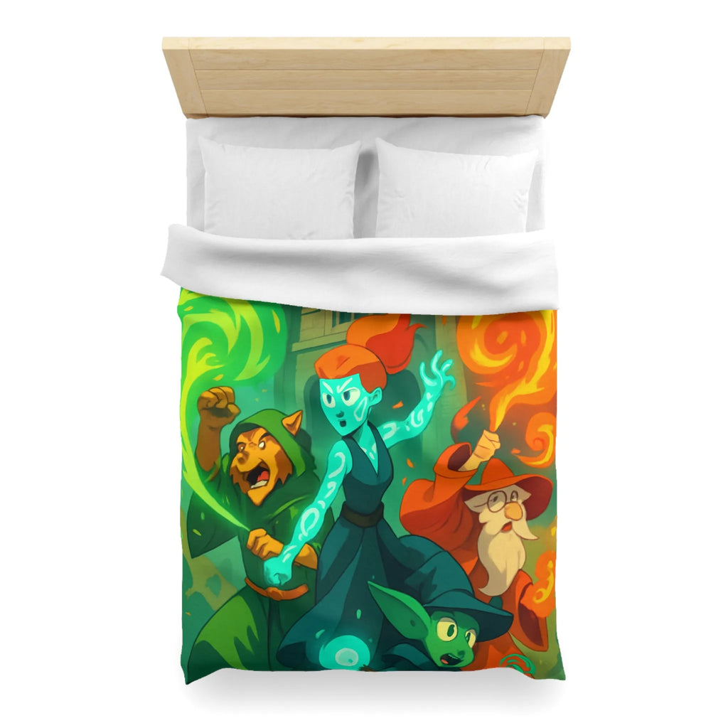 Housse de couette magique pour enfant avec personnages et château, ambiance féérique animée