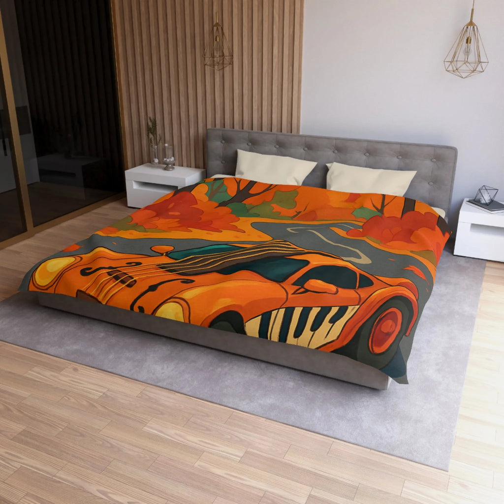 Housse de Couette Automne avec Voiture et Forêt aux Couleurs Vibrantes pour Chambre Chic