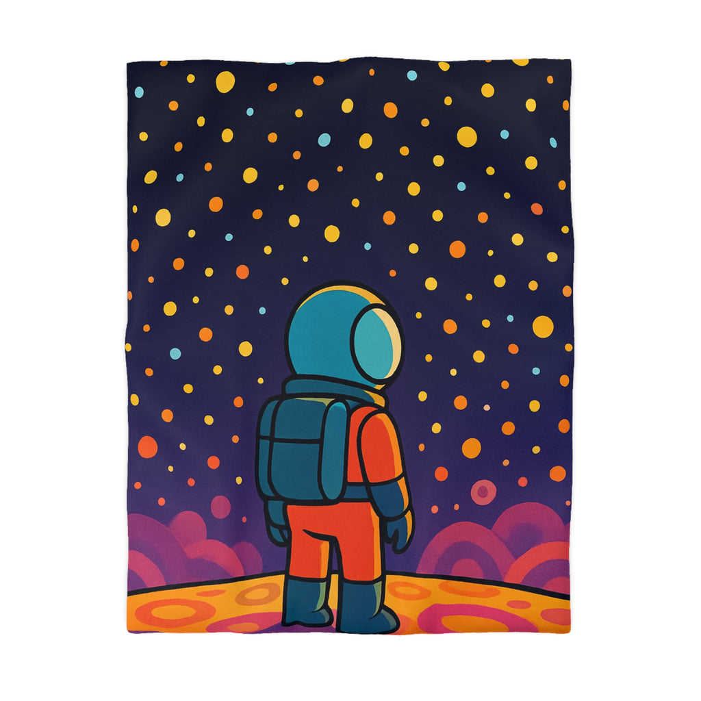 Housse de couette spatiale colorée avec astronaute et étoiles multicolores pour chambre enfant