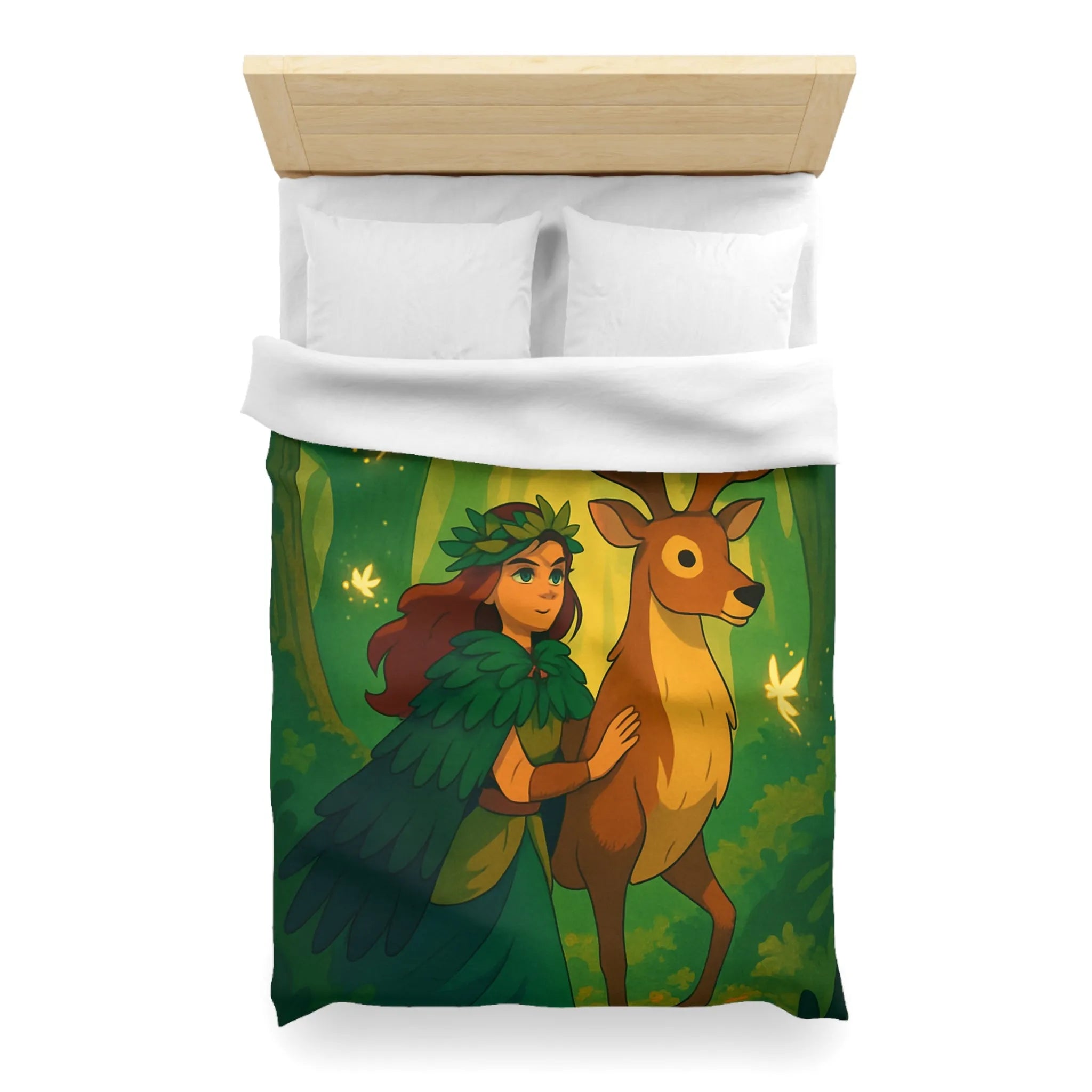 Housse de couette forestière magique avec cerf et fée pour ambiance féérique naturelle