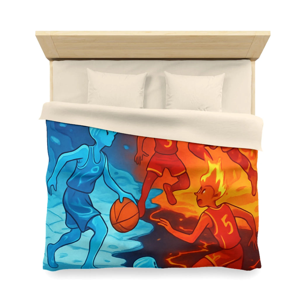 Housse de couette avec design artistique de basketball feu et glace spectaculaire