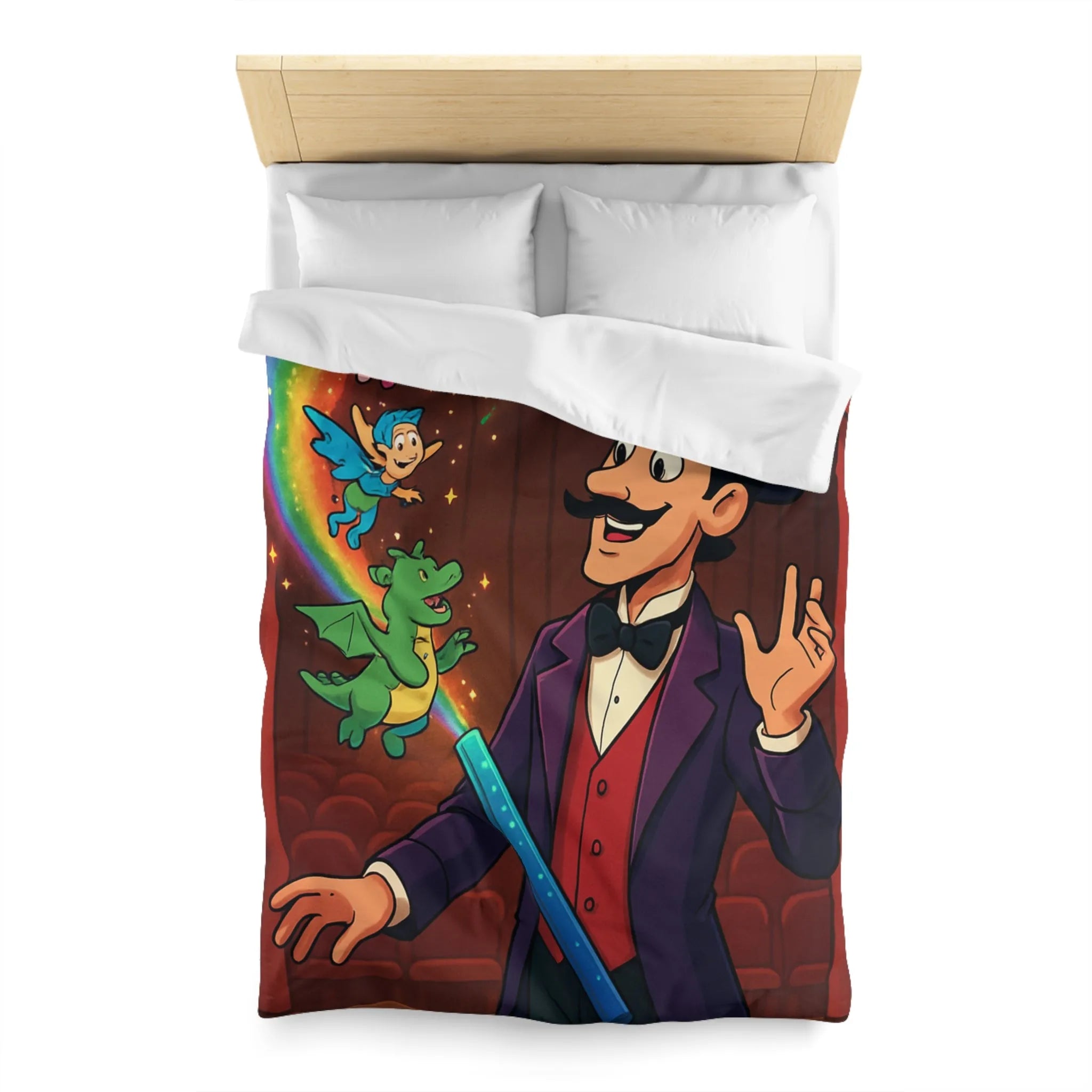 Housse de couette magique avec scène enchantée de créatures et magicien coloré
