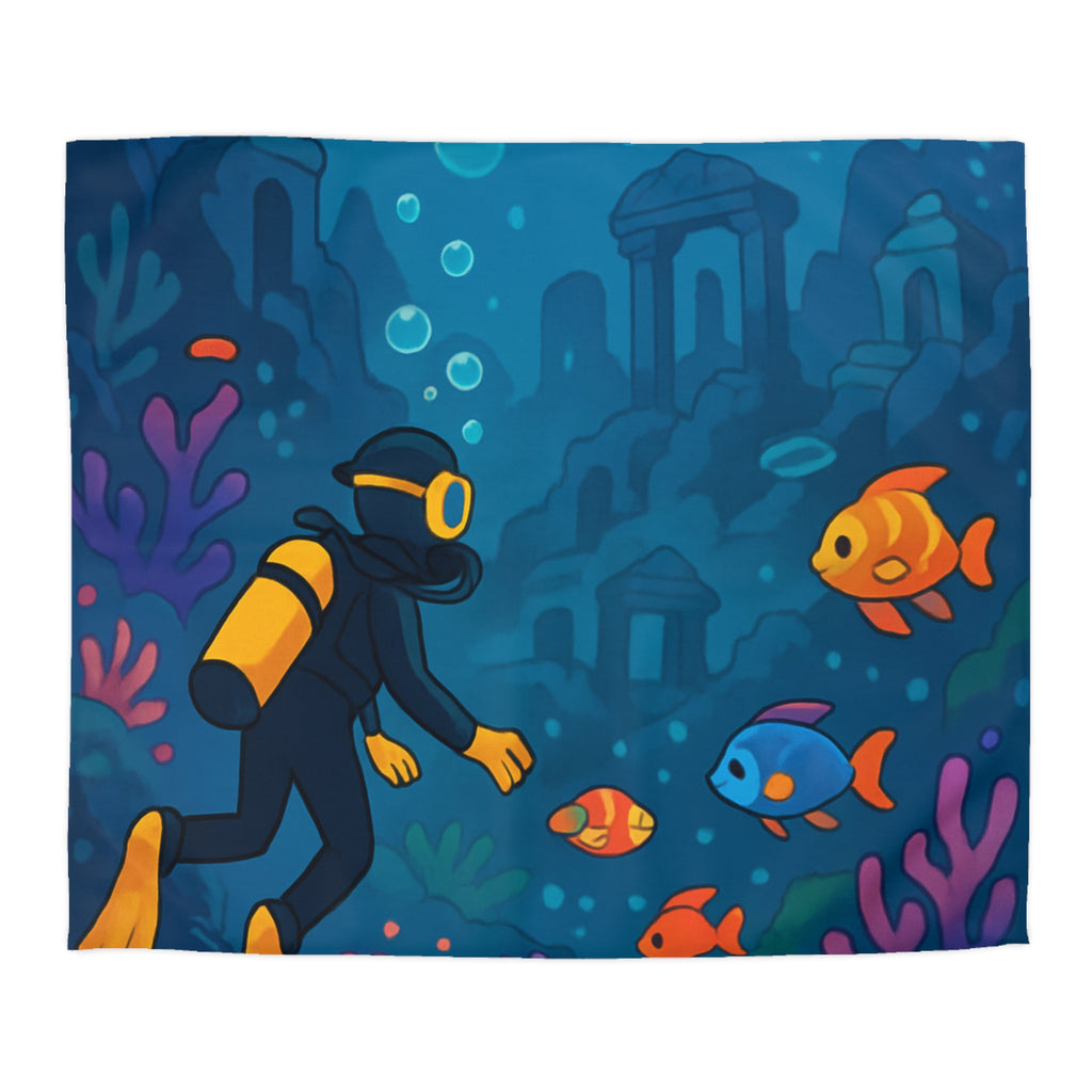 Housse de Couette Requin: Scène Sous-Marine Colorée avec Poissons Exotiques et Tortue