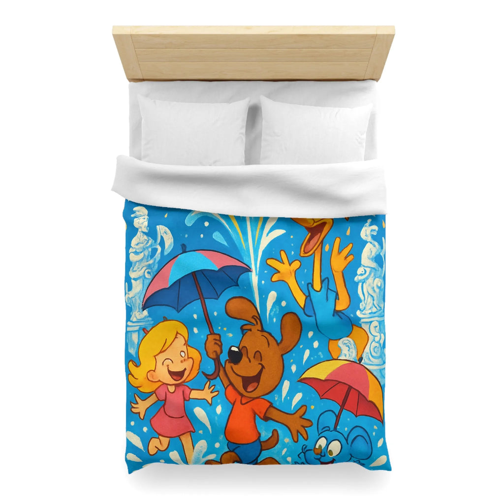 Housse de couette joyeuse avec animaux et enfants sous feux d'artifice colorés