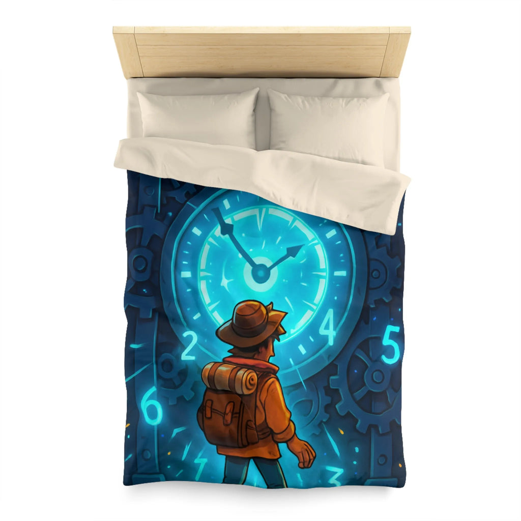 Housse de Couette Aventure Énigmatique Horloger Voyageur avec Éclairage Bleu Futuriste