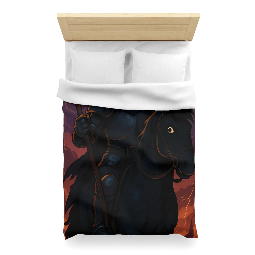 Housse de couette à motif intrigant avec faucheuse menaçante et cheval sombre en action