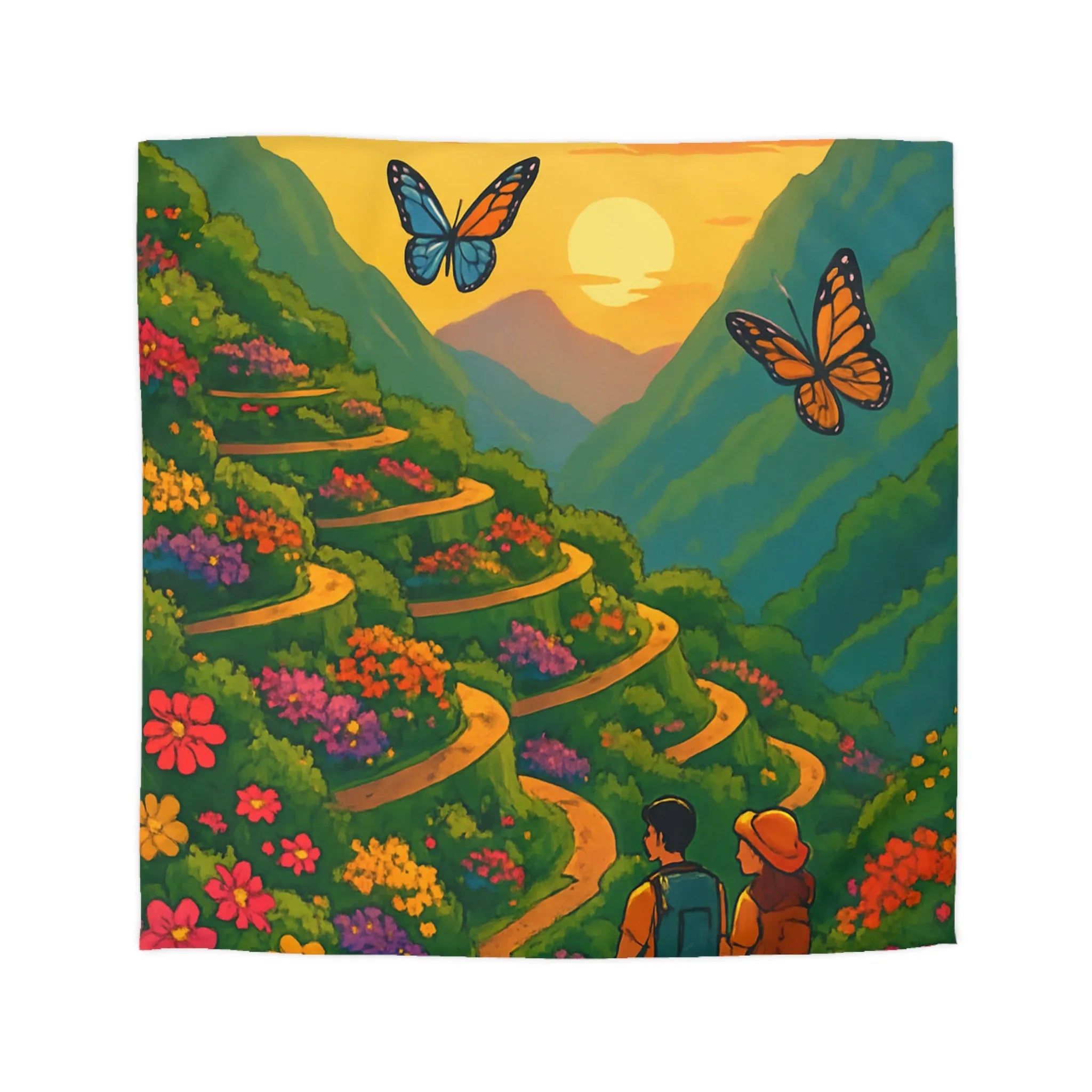 Explorez la Nature Féérique : Housse de Couette Enchantée Adulte avec Papillons et Montagnes