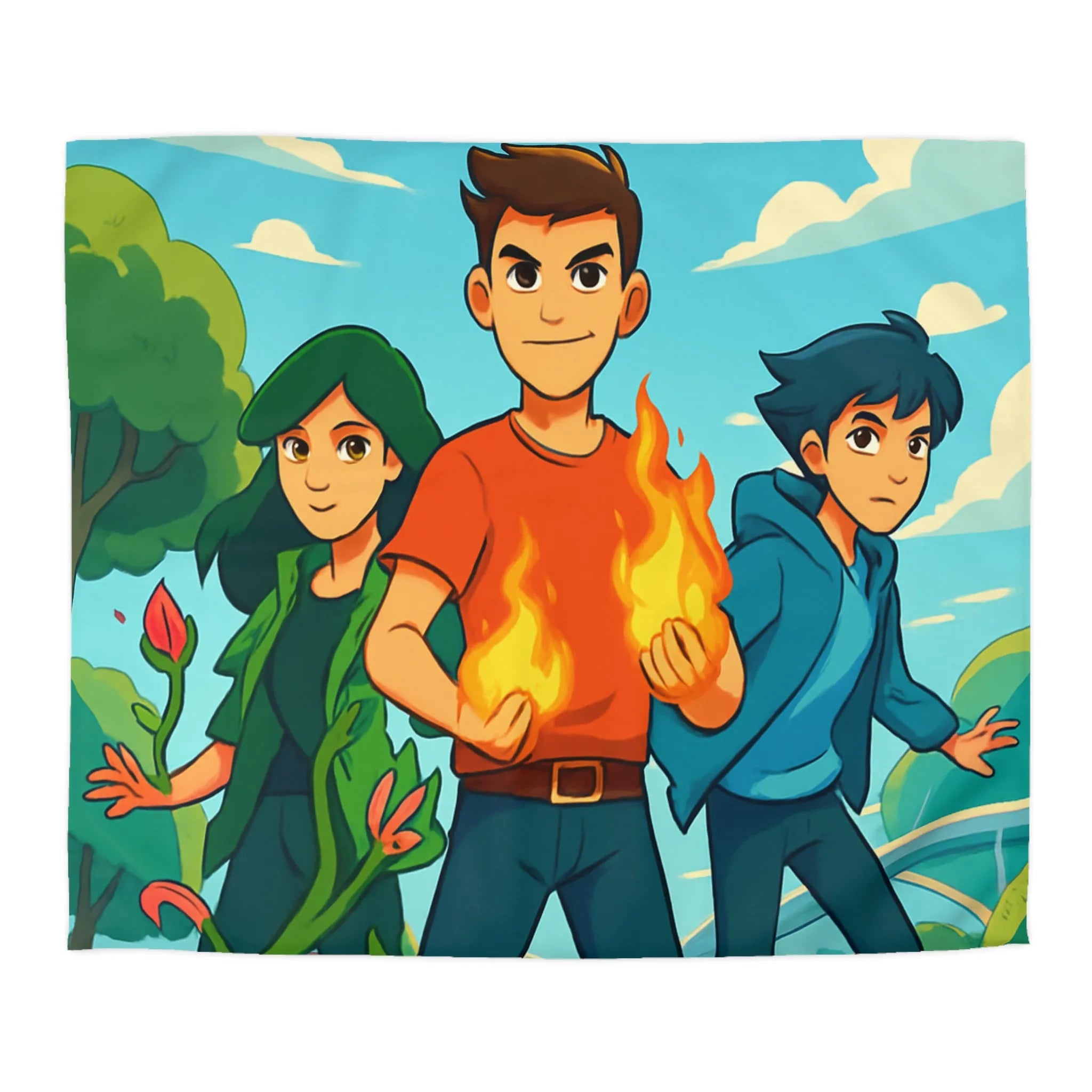 Housse de couette aventure jeune héros, nature et futur avec drones volants