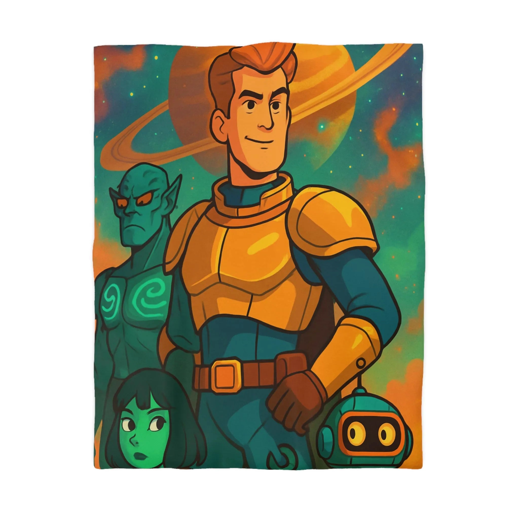 Housse de Couette Design Futuriste avec Héros de l'Espace et Planète Saturne