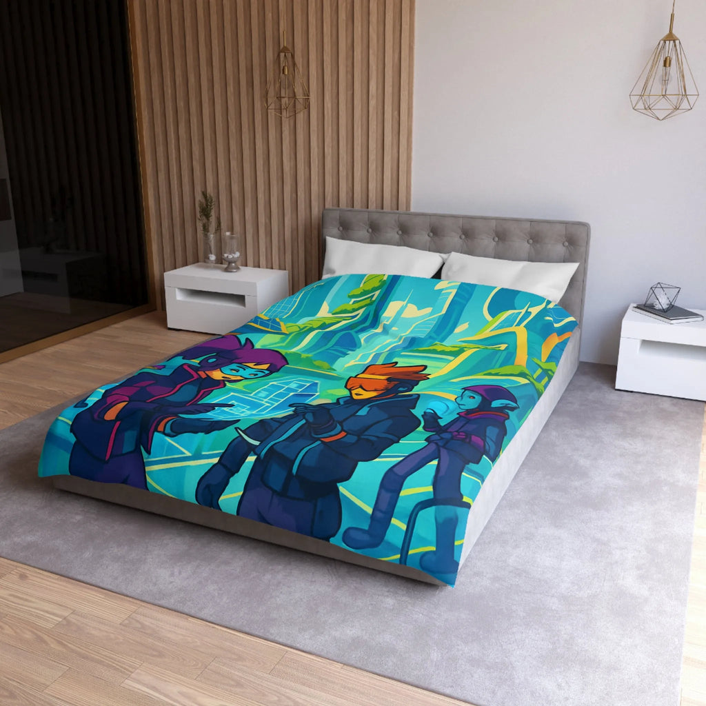 Housse de couette futuriste avec design coloré et thème urbain science-fiction moderne