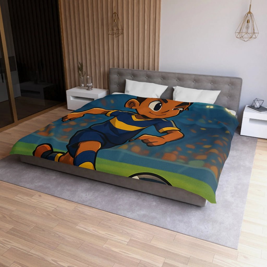 Housse de Couette Enfant Footballeur Dessin Animé, Terrain de Jeu Lumineux Sportif