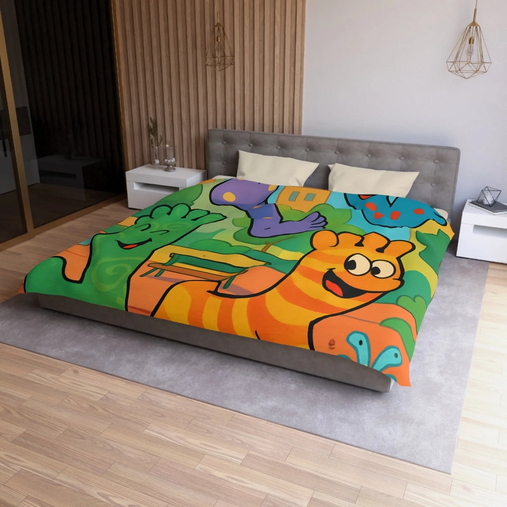 Housse de couette ludique avec motifs pieds colorés dans un parc joyeux urbain