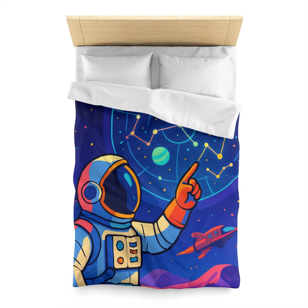 Housse de couette cosmos coloré avec astronaute, planète et carte des étoiles