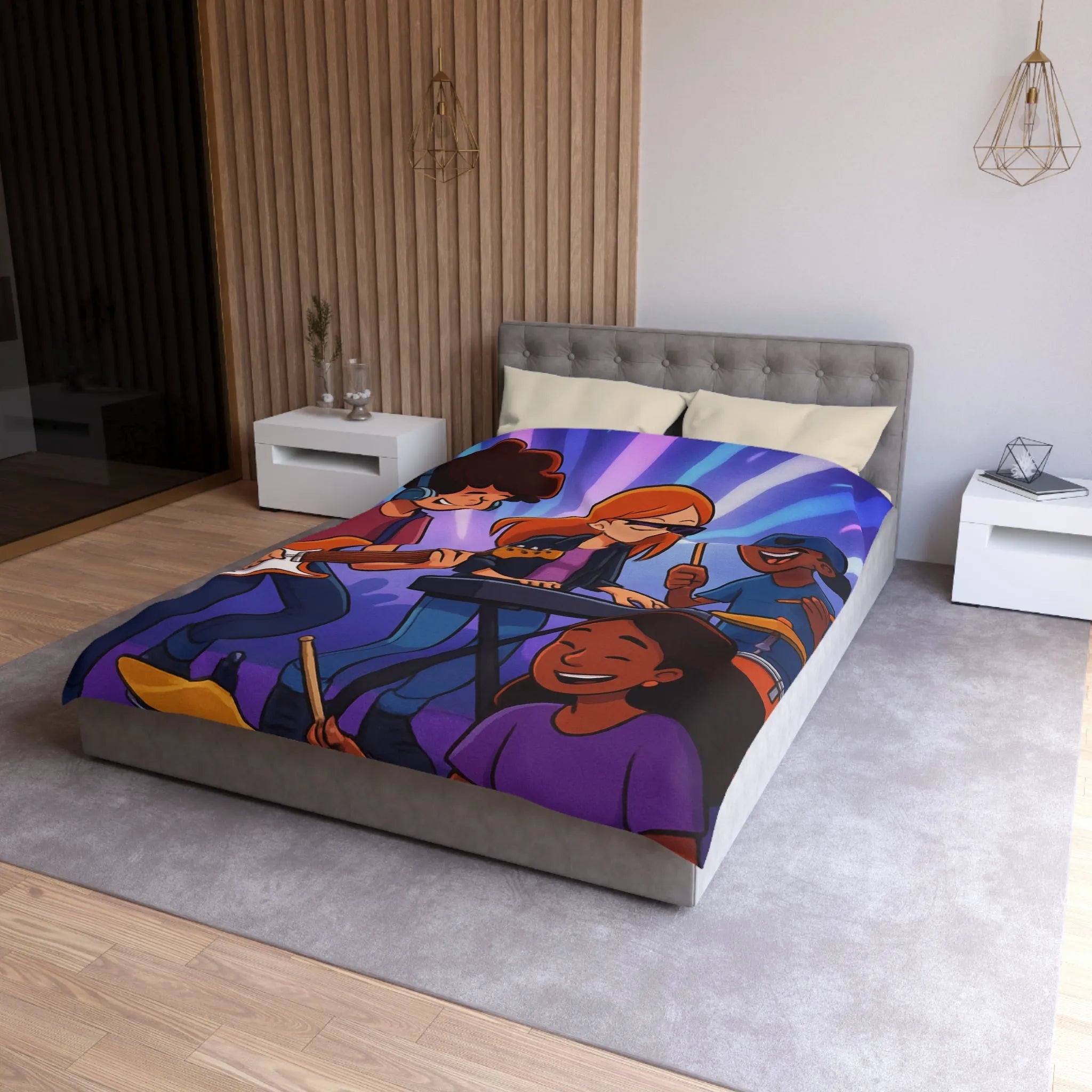 Ensemble musical animé pour housse de couette colorée et dynamique pour jeunes musiciens