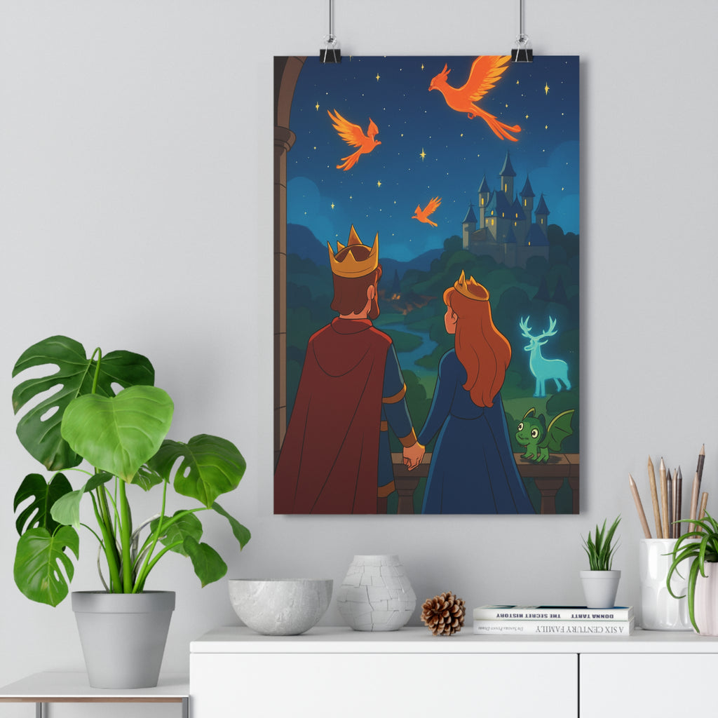 Poster décoratif féerique magique paysage enchanteur couleurs vives conte salon chambre enfant lumineux qualité