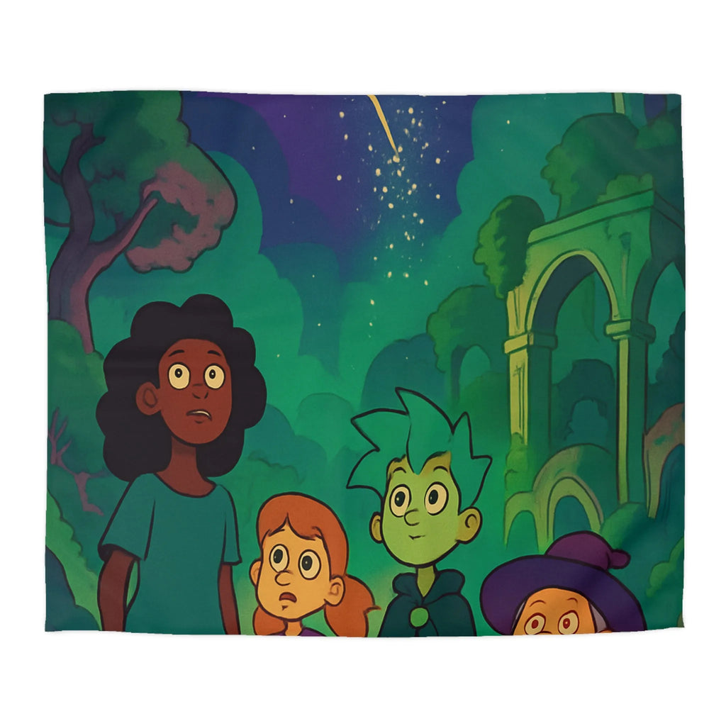 Housse de Couette Enfant : Quatre Aventuriers Sous une Comète Éblouissante et Mystique