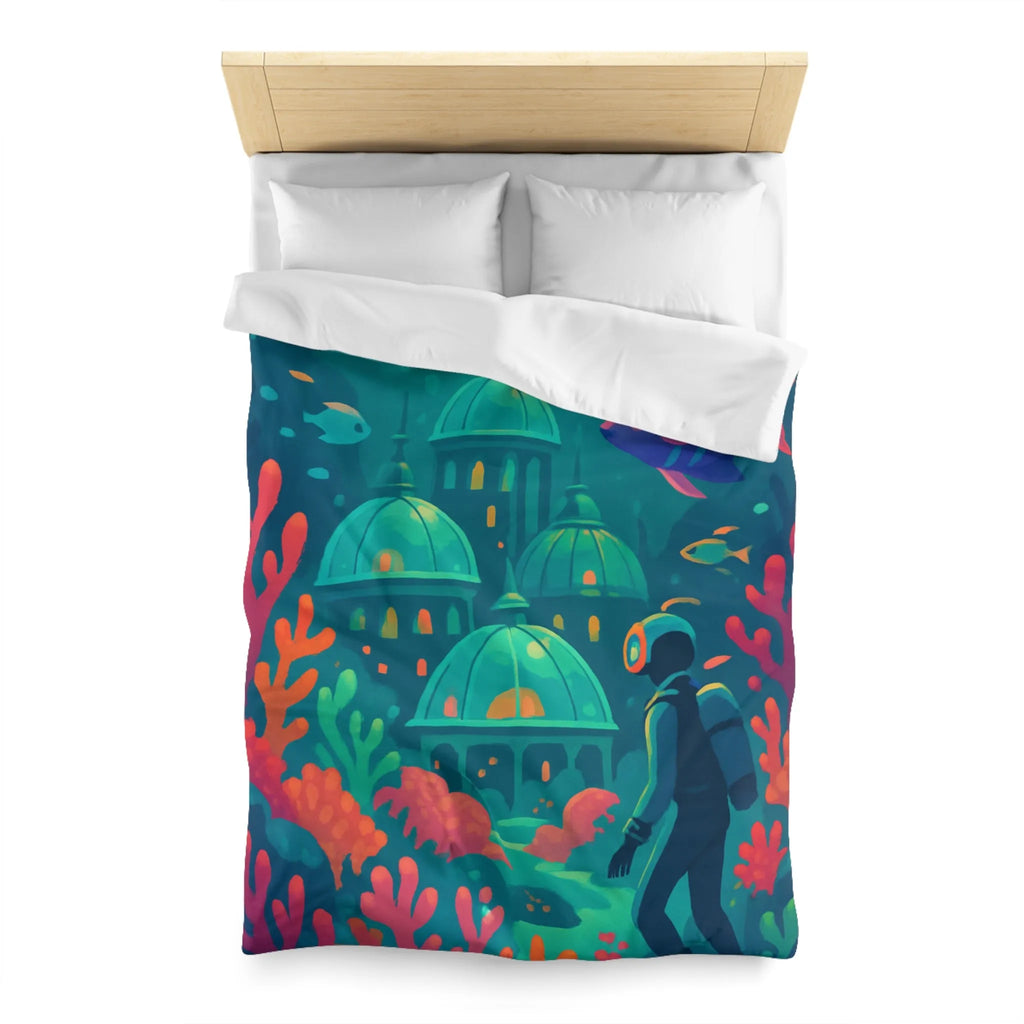 Housse de couette aux couleurs vibrantes inspirée d'une cité sous-marine avec poissons exotiques