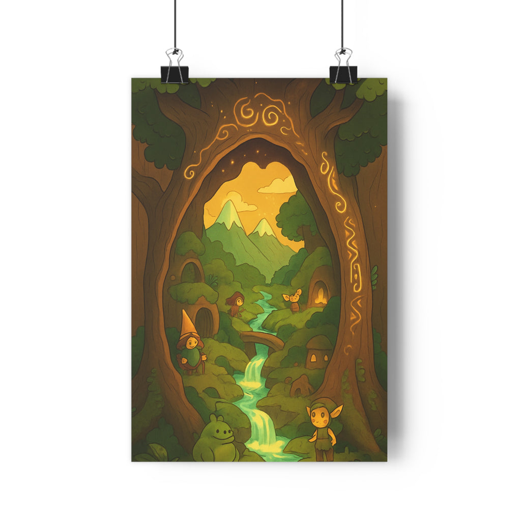 Poster décoratif féérique vert doré magique chambre enfant nature miniature créature évasion 30x46cm ambiance