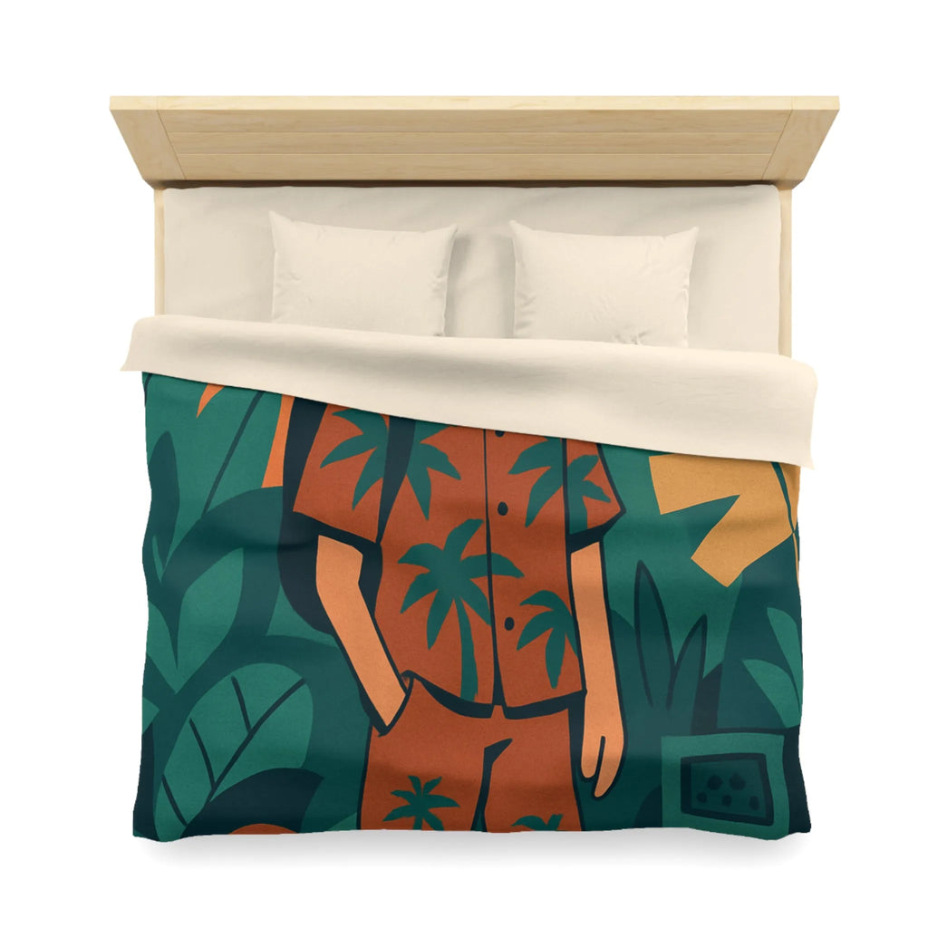 Housse de couette exotique ado, ambiance tropicale, skateboard et palmiers, style graphique coloré