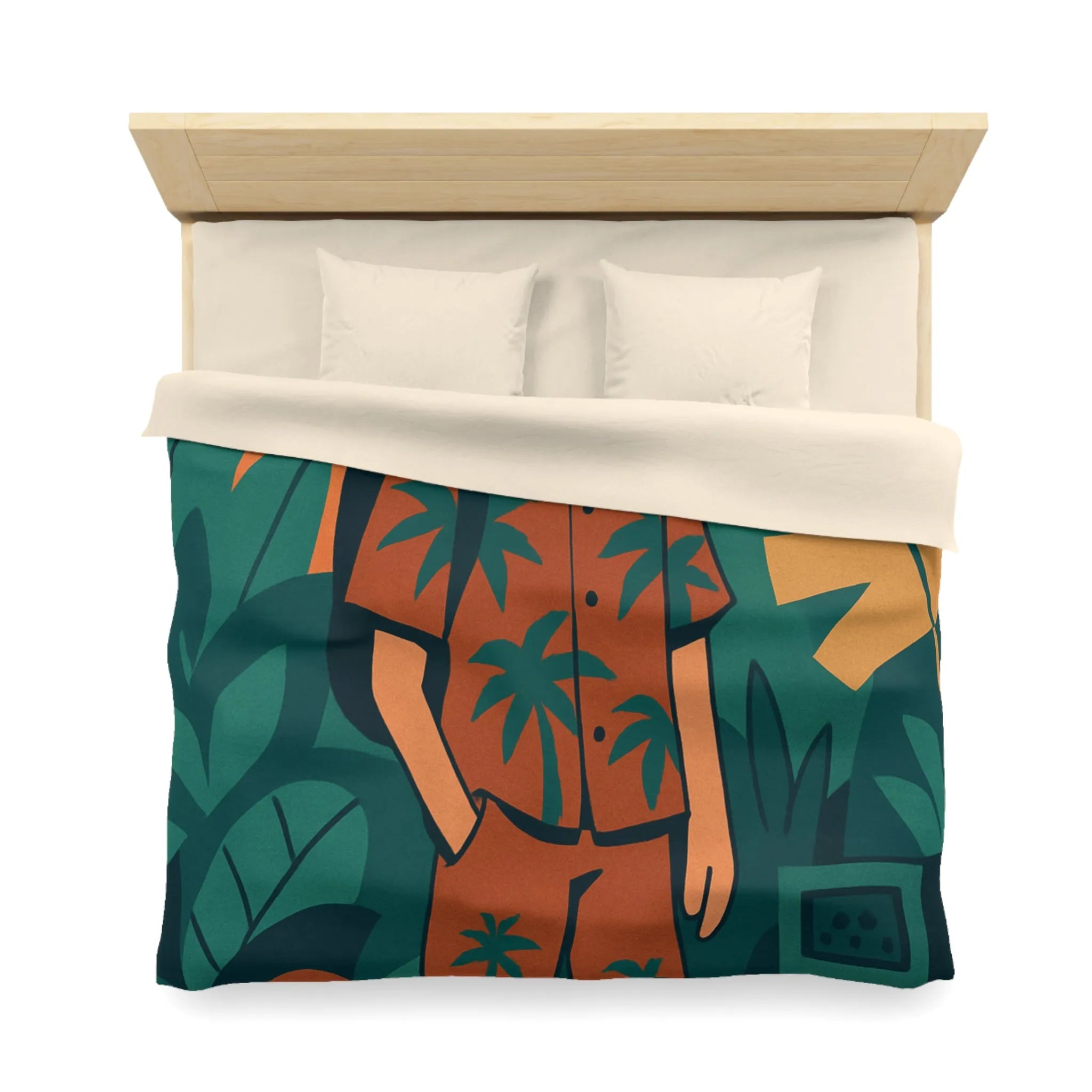 Housse de couette exotique ado, ambiance tropicale, skateboard et palmiers, style graphique coloré