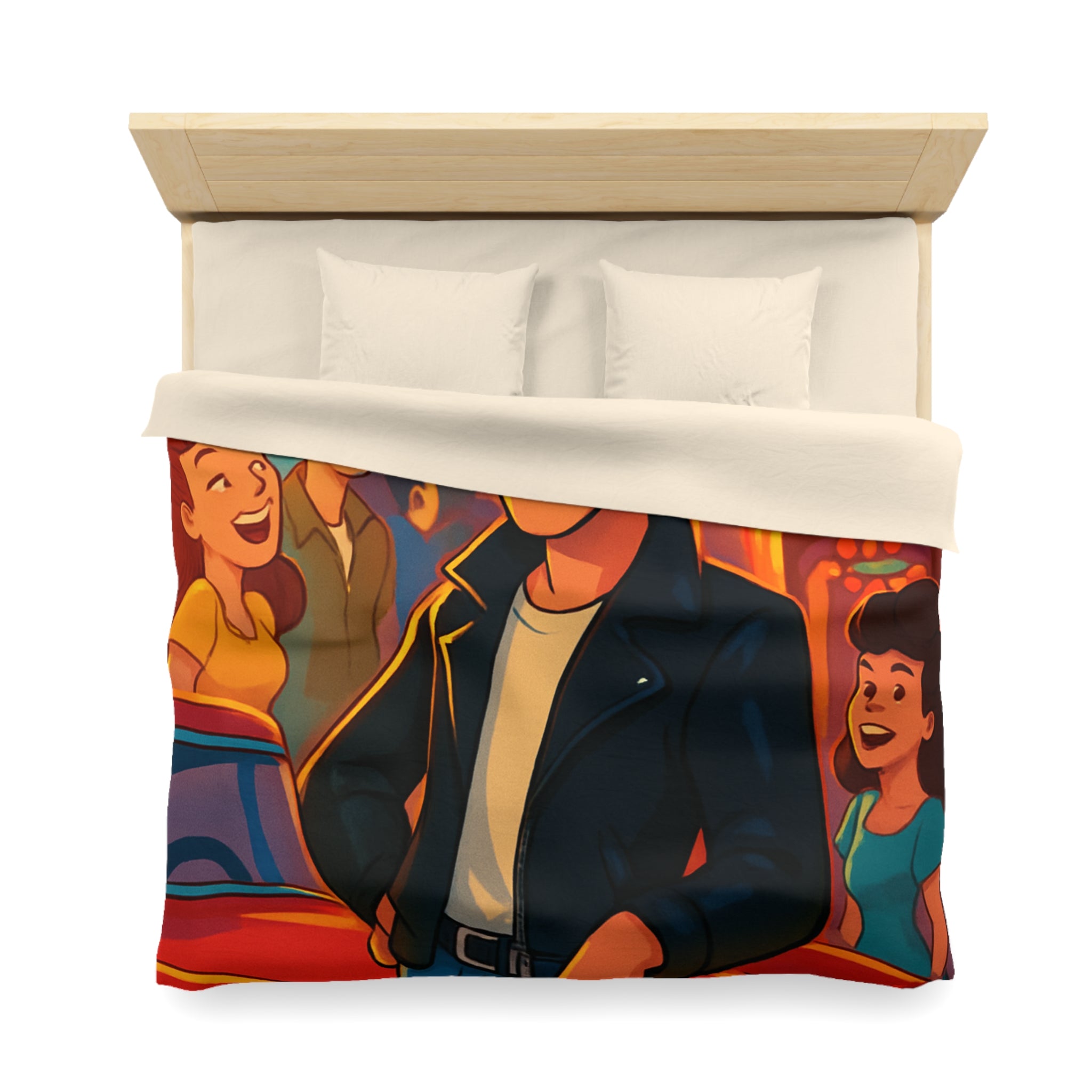 Housse de couette style rétro avec ambiance parc d'attractions colorée et joyeuse