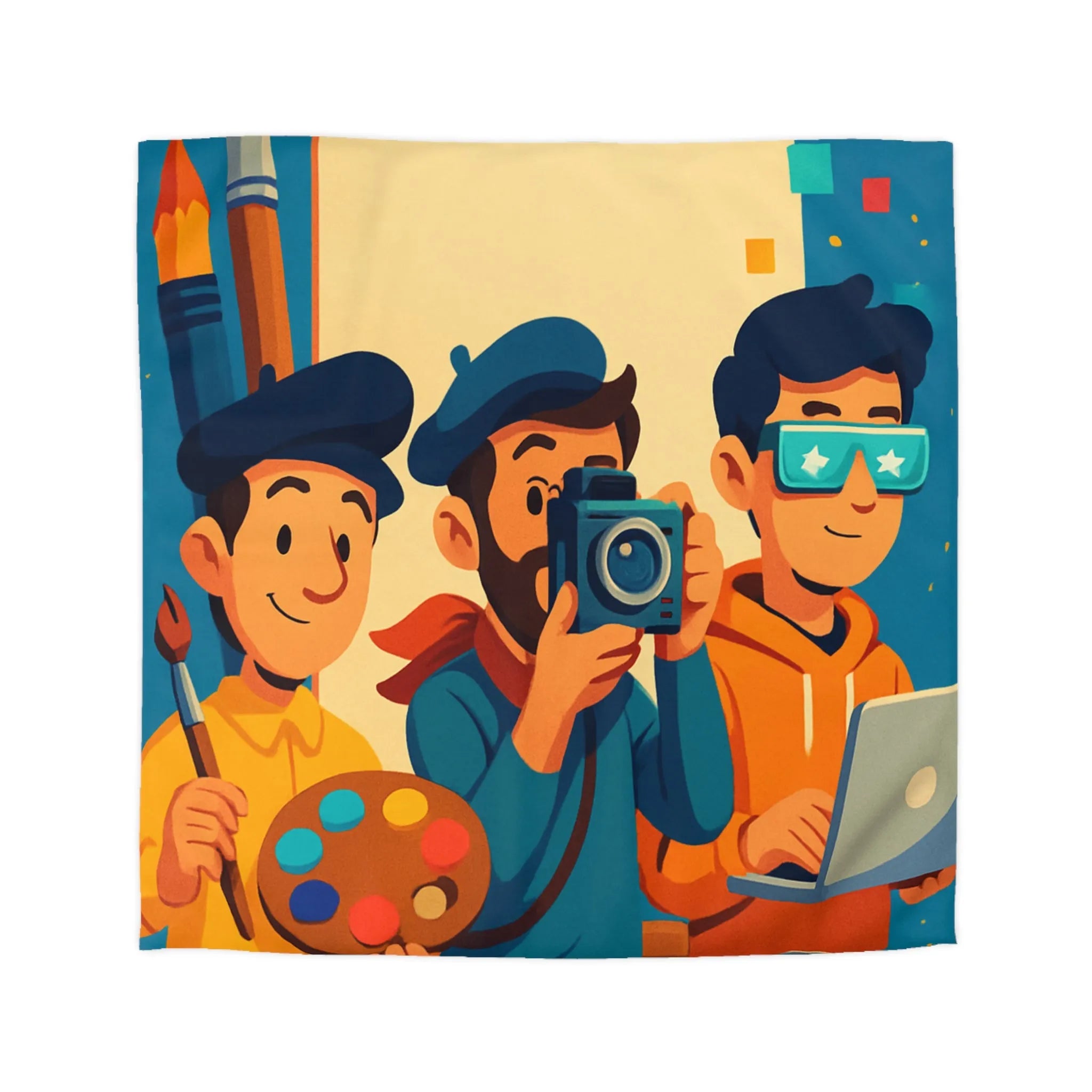 Housse de couette colorée avec artistes créatifs et style cartoon pour chambre moderne