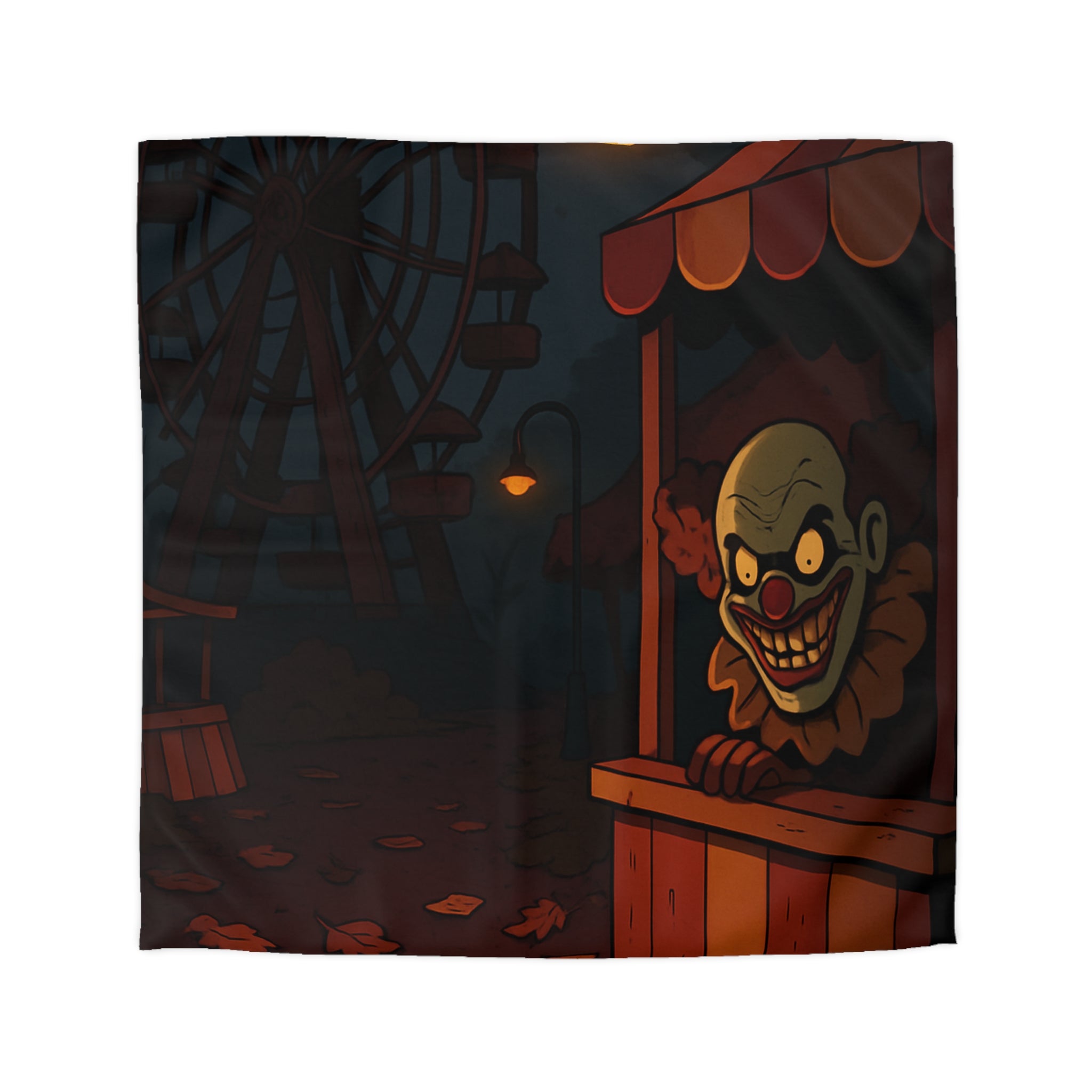 Housse de couette terrifiante avec clown sinistre et grande roue inquiétante la nuit