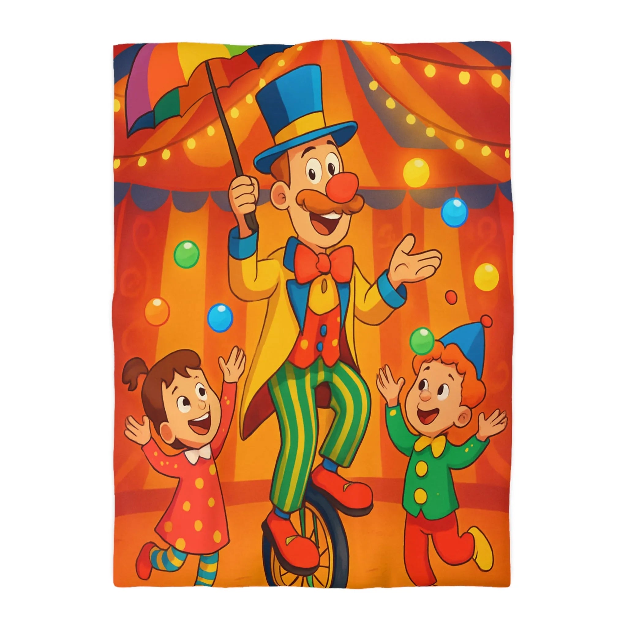 Housse de Couette Cirque Enchanté avec Clown Coloré et Enfants Jouant Heureux