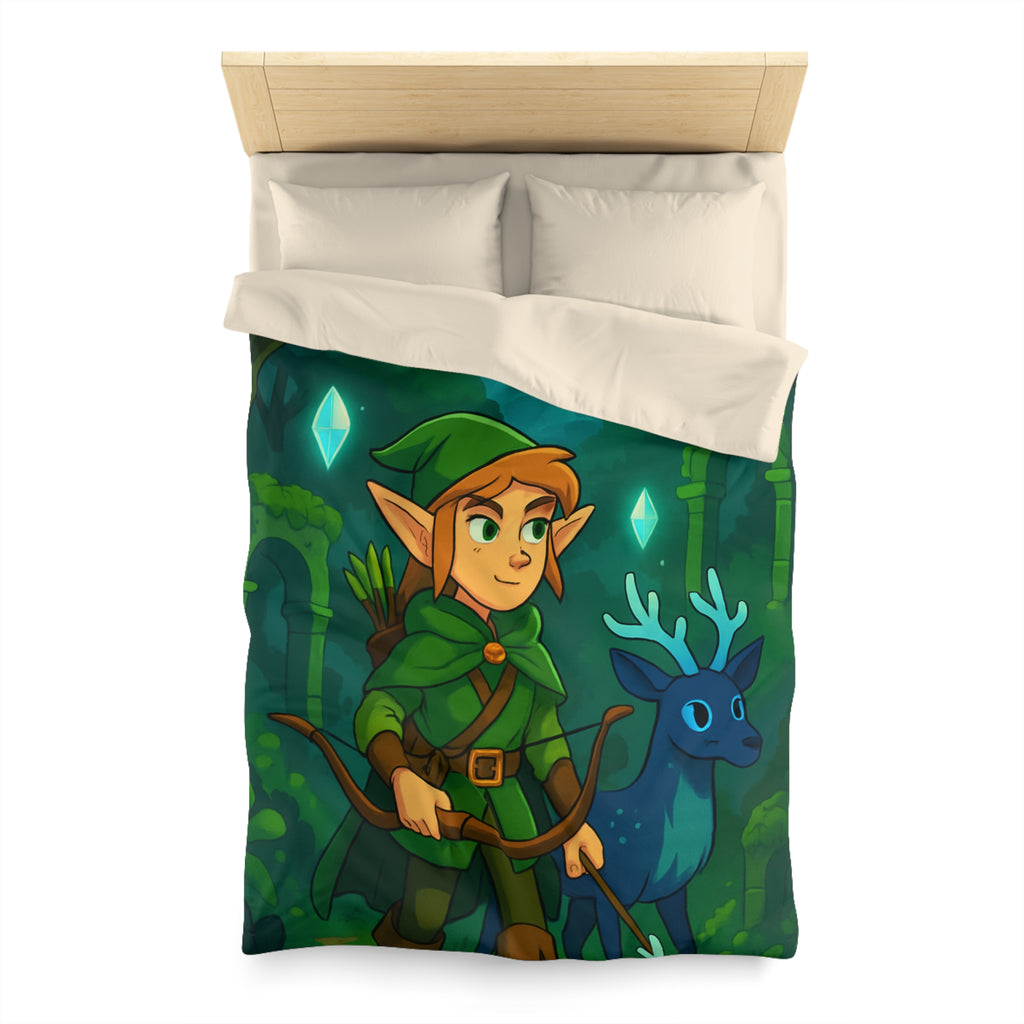 Housse de couette forêt enchantée avec lutin et cerf sous lune brillante