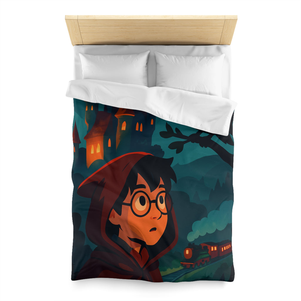 Housse de couette mystique avec château, héros et hibou pour chambre enchantée