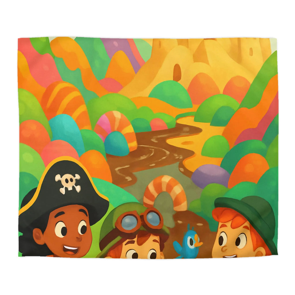 Housse de couette ludique pour enfants avec château et aventuriers aux couleurs vives