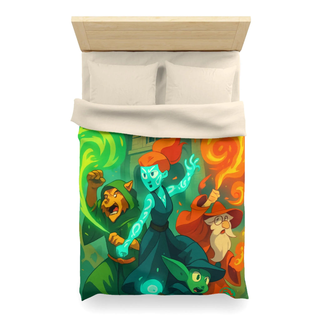 Housse de couette magique pour enfant avec personnages et château, ambiance féérique animée