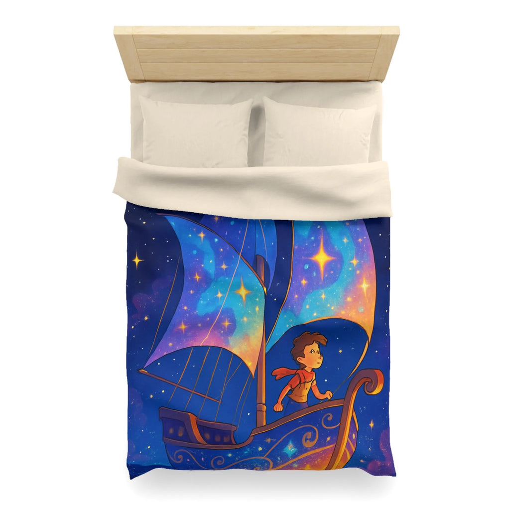 Housse de Couette Enchantée: Bateau Stardust Voyageant Dans l'Univers Étoilé pour Enfants