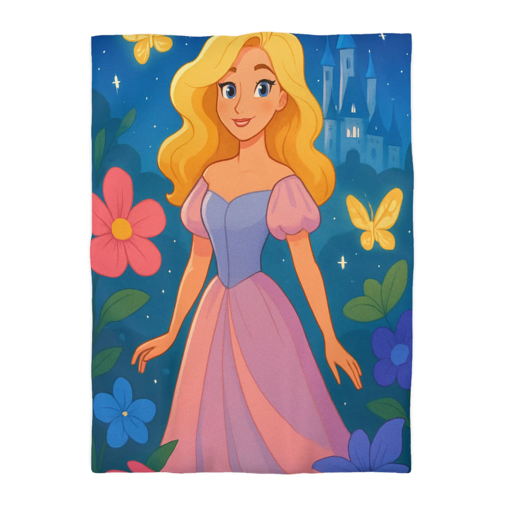 Housse de couette enchantée princesse et château fleurs papillons magique pour chambre enfant