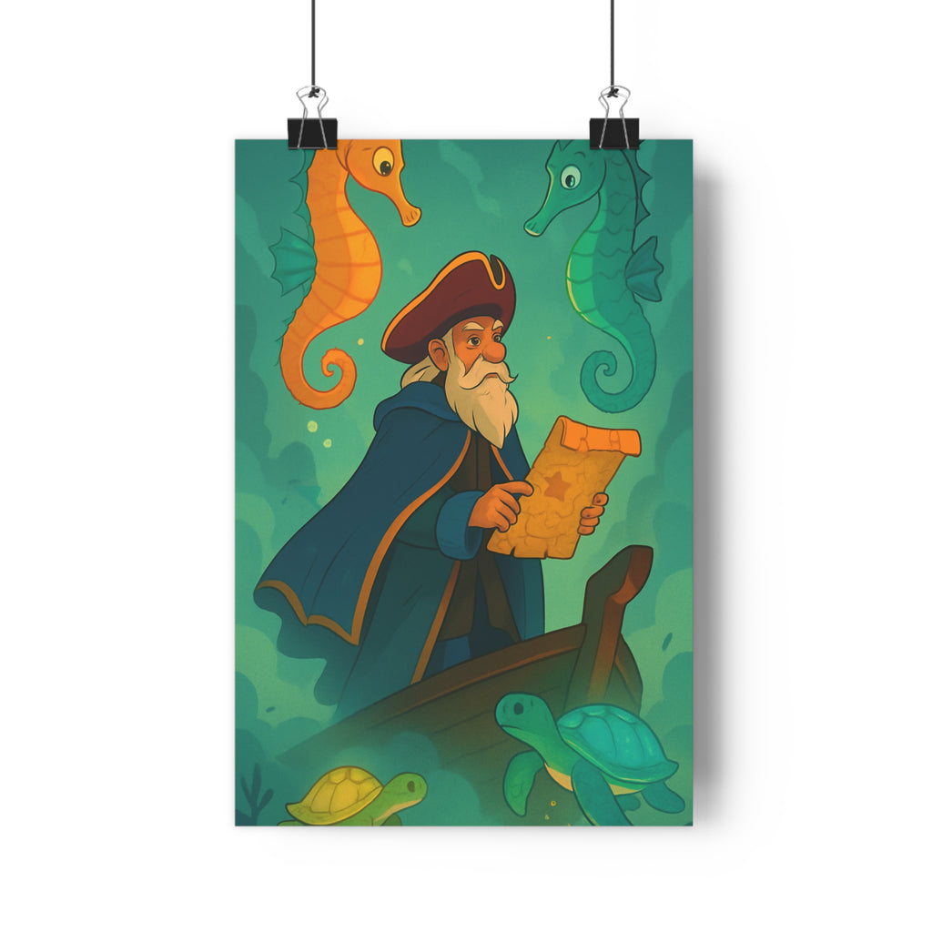 Poster décoratif cartoon bleu vert jaune magique aventure chambre enfant salle jeu 30x46 cm