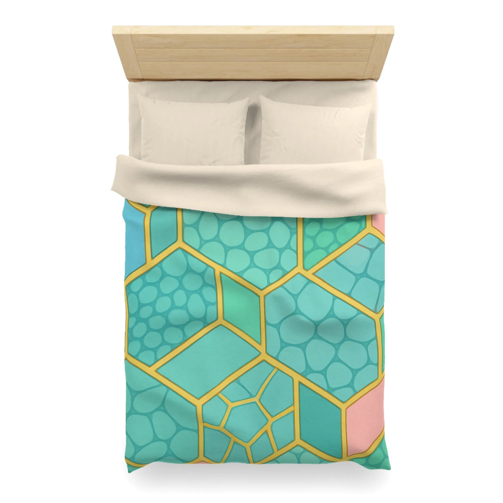 Housse de couette hexagonale pastel avec motifs géométriques et texture miel moderne