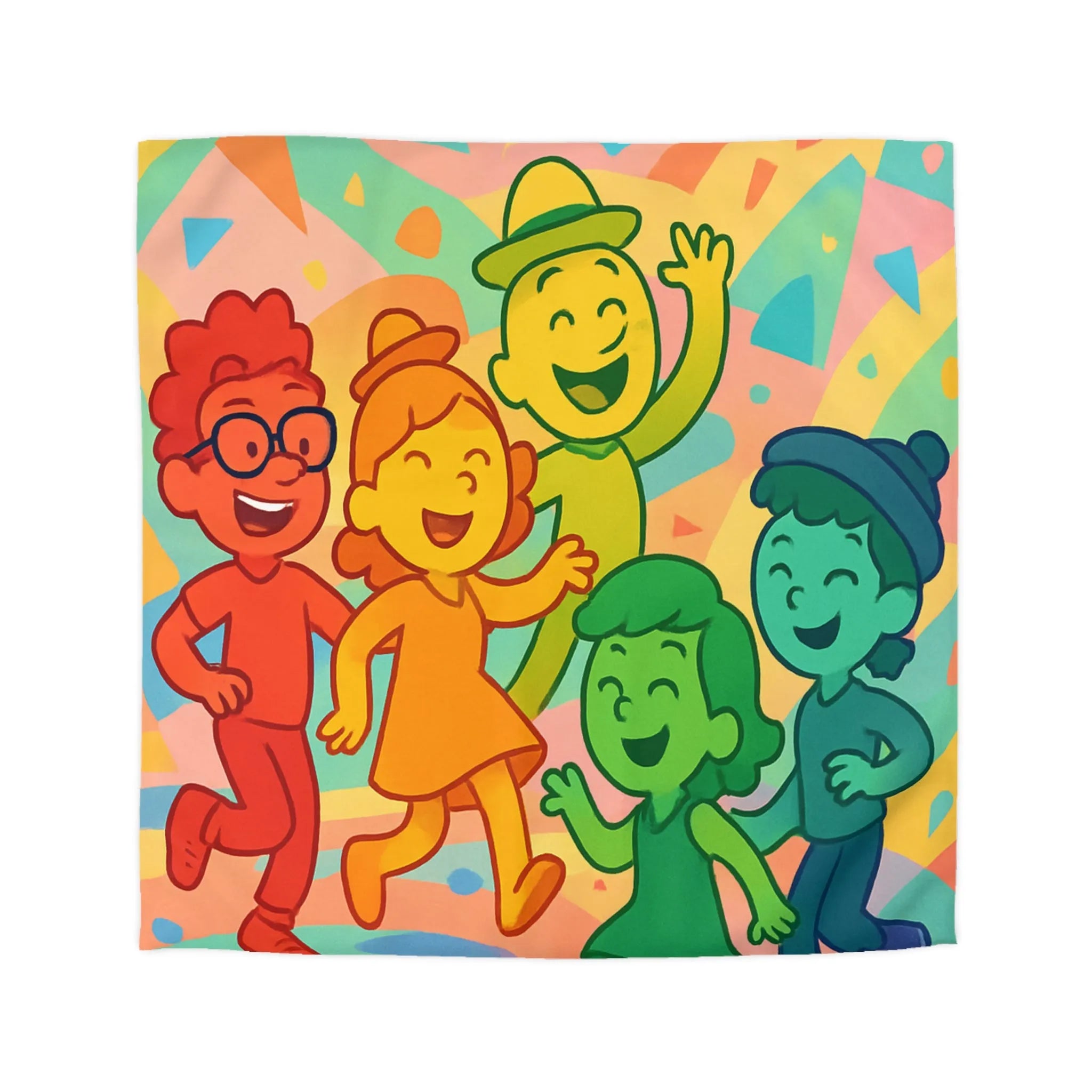 Housse de Couette Colorée avec Enfants et Motifs Géométriques pour Chambre Joyeuse