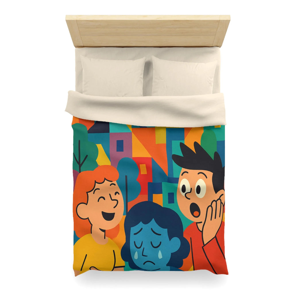 Housse de couette colorée avec scènes joyeuses et tristes pour chambre moderne