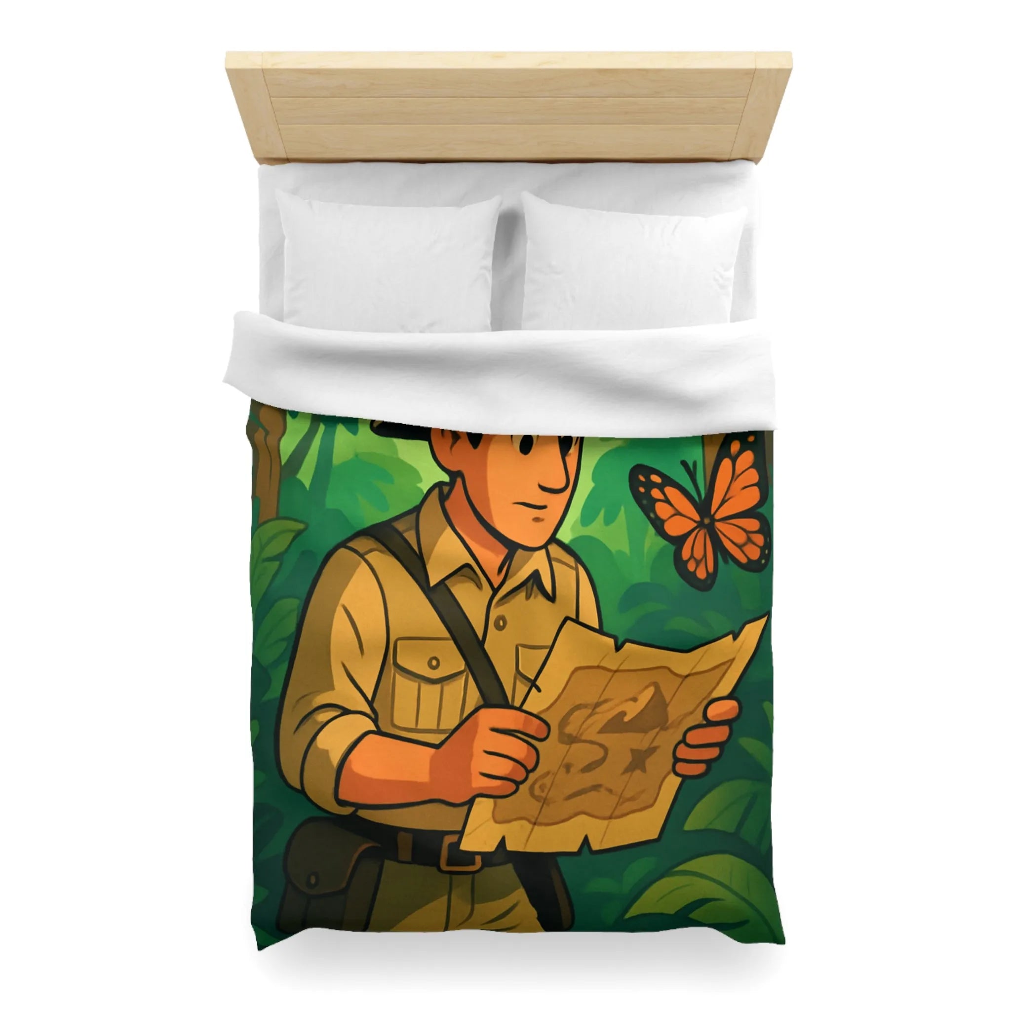 Housse de couette avec explorateur dans la jungle et papillons exotiques colorés